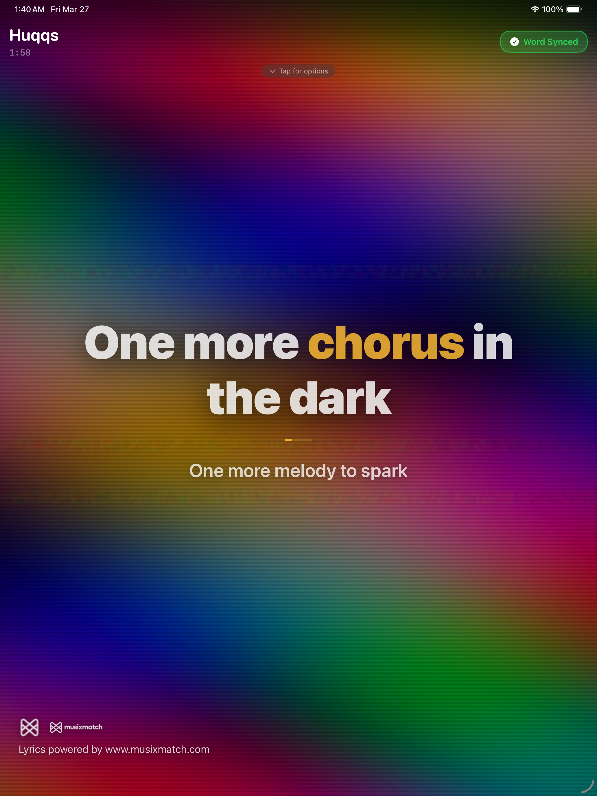 Huqqs rainbow lyrics on iPad