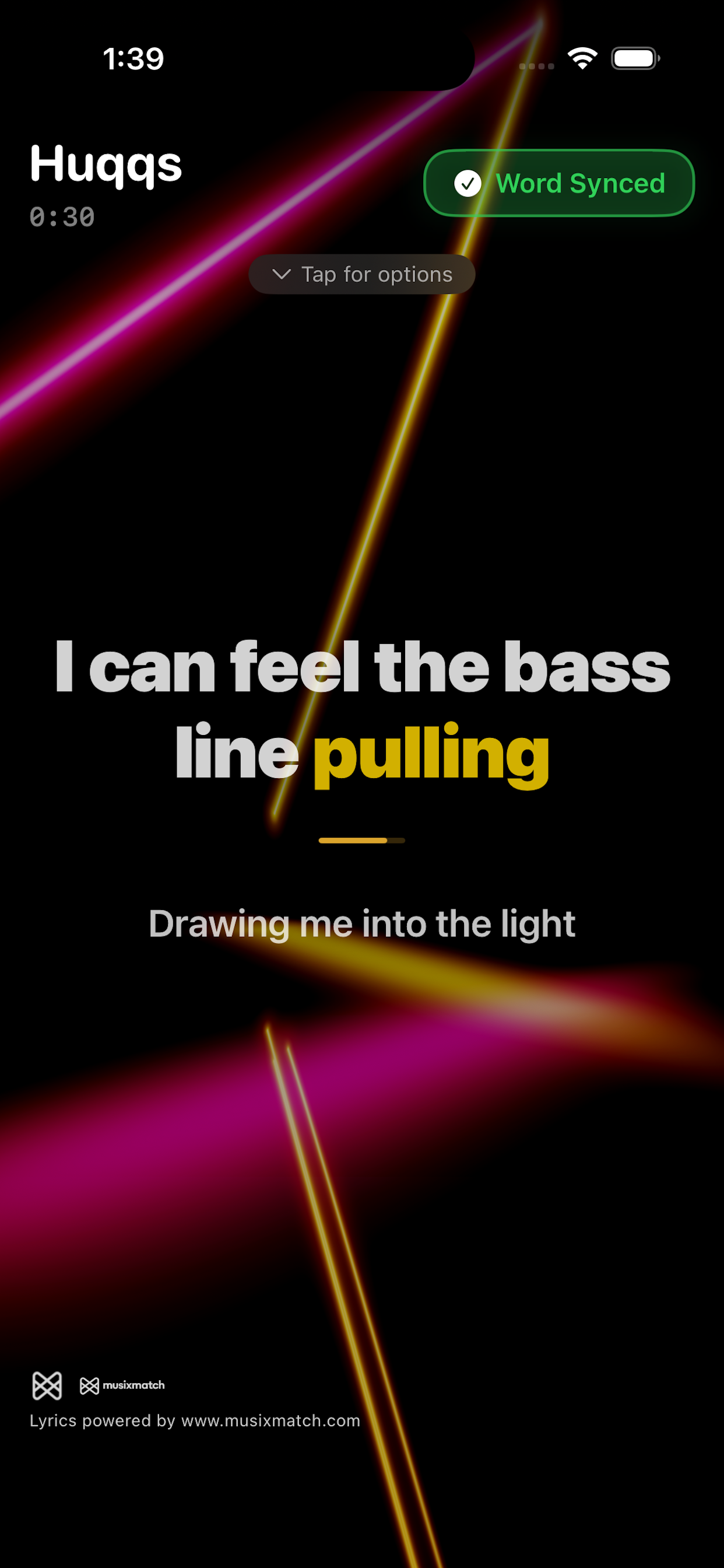 Huqqs synced lyrics on iPhone